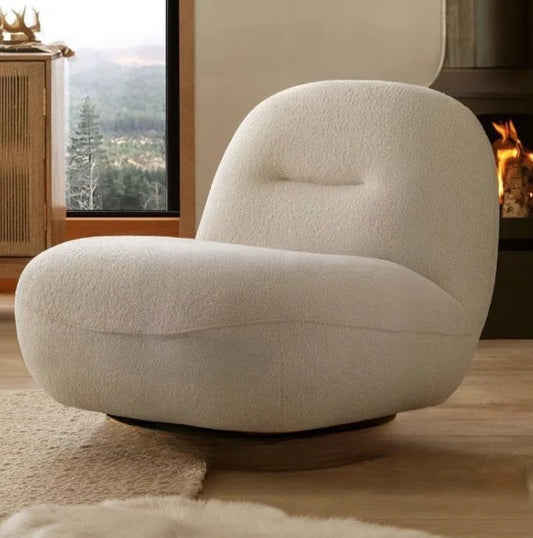 Italia Swivel Louneg Chair in Boucle Fabric