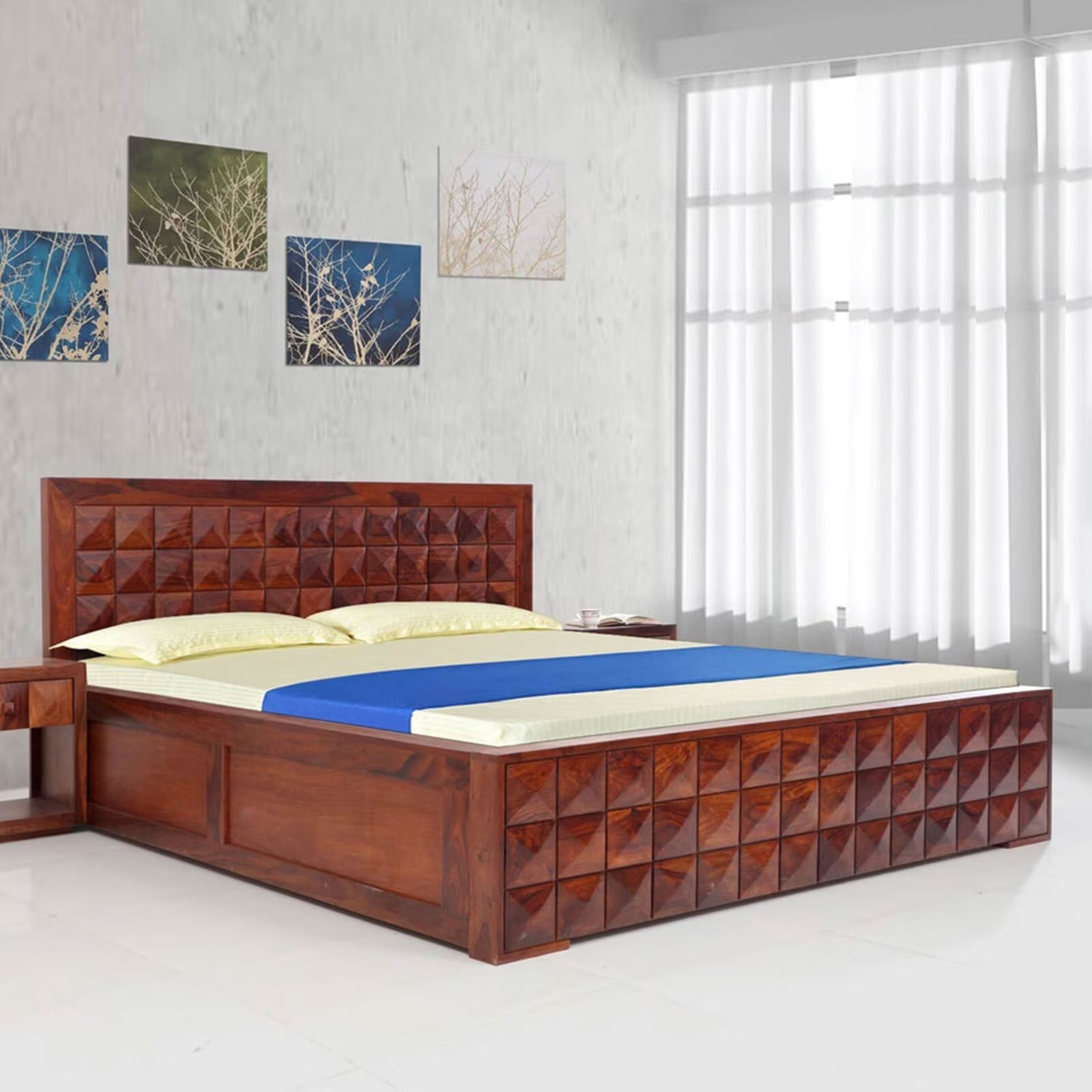 Buy Diamond Sheesham Wood Bed In Honey Finish With Box Storage GetMyCouch