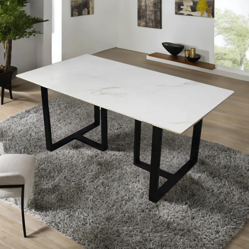 Lawson Composite Top Dining Table With Metal Black Frame GetMyCouch
