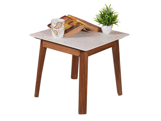 Galatea Marble Side Table In Teak Finish