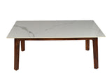 Emma Modern Marble Coffee Table In Teak Finish