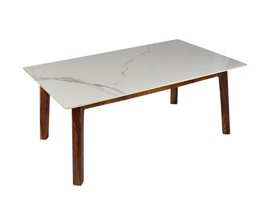 Emma Modern Marble Coffee Table In Teak Finish