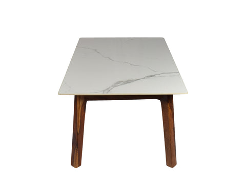 Emma Modern Marble Coffee Table In Teak Finish