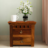 Clapton Solid Wood Bedside Table In Teak Finish