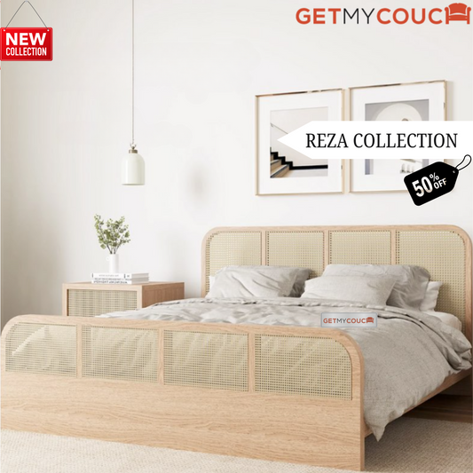 Reza Bed In Solid Wood and Cane