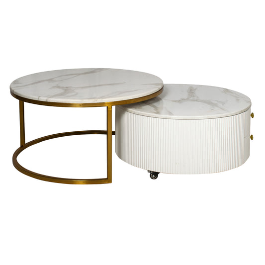 Cylo Round Nested Coffee Table in Marble