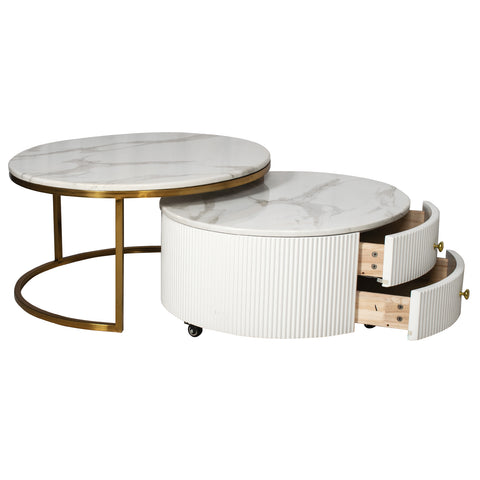 Cylo Round Nested Coffee Table in Marble