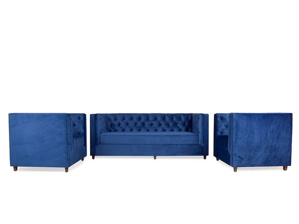 Windsor Sofa Set In Blue Velvet Fabric (3+1+1)