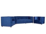 Windsor Sofa Set In Blue Velvet Fabric (3+1+1)