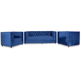 Windsor Sofa Set In Blue Velvet Fabric (3+1+1)