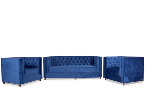 Windsor Sofa Set In Blue Velvet Fabric (3+1+1)