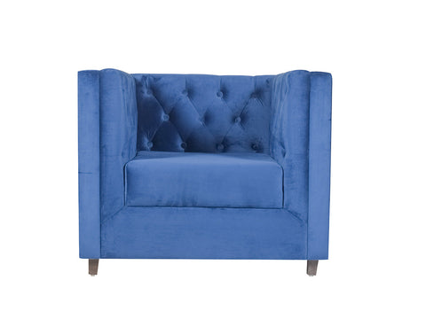 Windsor Sofa Set In Blue Velvet Fabric (3+1+1)