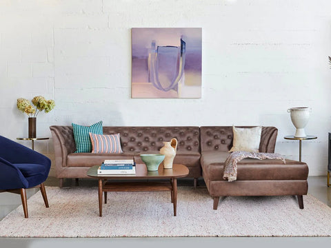 Watson Sectional Sofa in Brown Suede Fabric