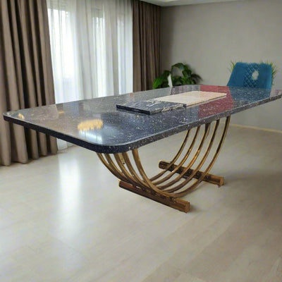 Melody Half Circle Ss Base Marble Dining Table