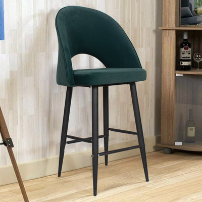 Leol Bar Chair In Premium Green Velvet Fabric