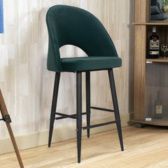 Leol Bar Chair In Premium Green Velvet Fabric