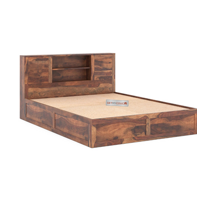 Nightingale Sheesham Wood Bed with Headboard Storage in Honey Finish