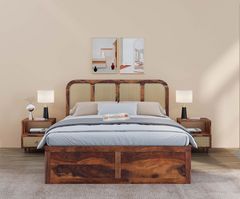 Beacon Storage Bed in Sheesham Wood With Cane Design