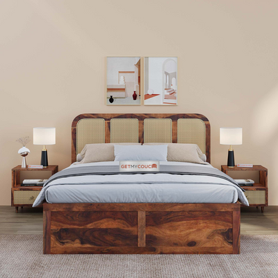 Beacon Storage Bed in Sheesham Wood With Cane Design