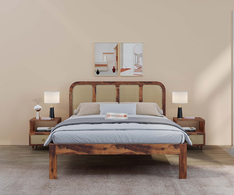 Beacon Storage Bed in Sheesham Wood With Cane Design