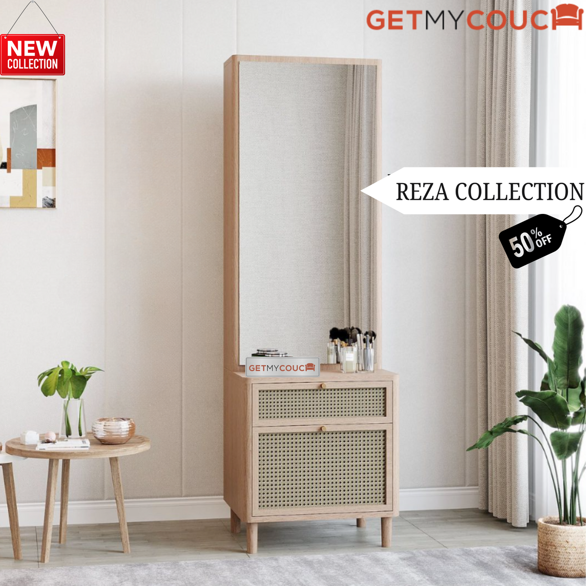 Reza Dresser in Solid Wood and Cane