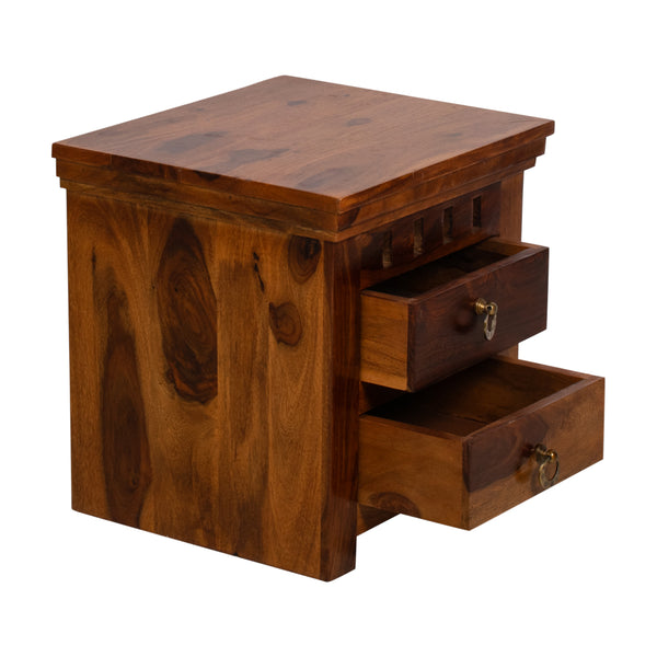 Clapton Solid Wood Bedside Table In Teak Finish