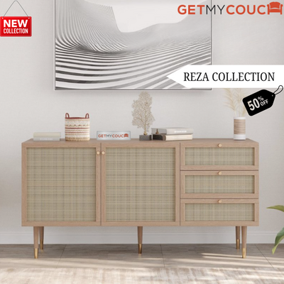 Reza Sideboard in Solid Wood and Cane