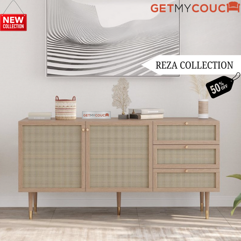 Reza Sideboard in Solid Wood and Cane