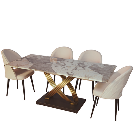 Brinstone 6 Seater Marble Dining with Leo Chair