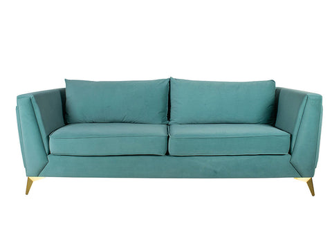 Dinzo Four Seater Sofa In Sea Green Velvet Fabric