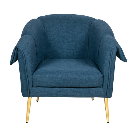 Othello Lounge Chair Navy Blue Cotton Fabric With Golden Legs