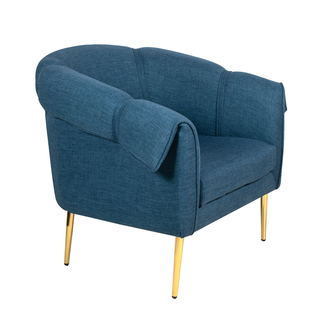 Othello Lounge Chair Navy Blue Cotton Fabric With Golden Legs
