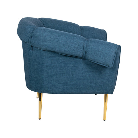 Othello Lounge Chair Navy Blue Cotton Fabric With Golden Legs