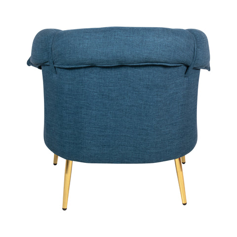 Othello Lounge Chair Navy Blue Cotton Fabric With Golden Legs