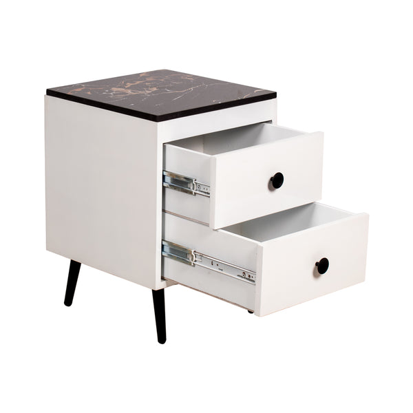 Kassel Side Table With Marble Top In White Finish