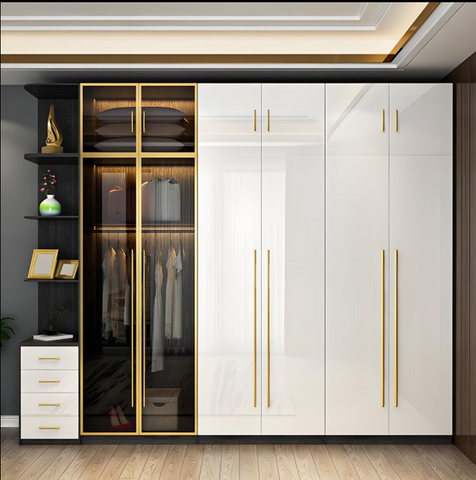 Glossy Wardrobe with Glass Display