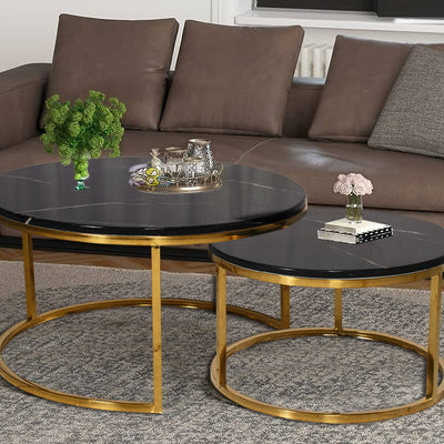 Sebastian Black Marble Round Nested Coffee Table