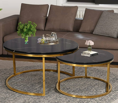 Sebastian Black Marble Round Nested Coffee Table