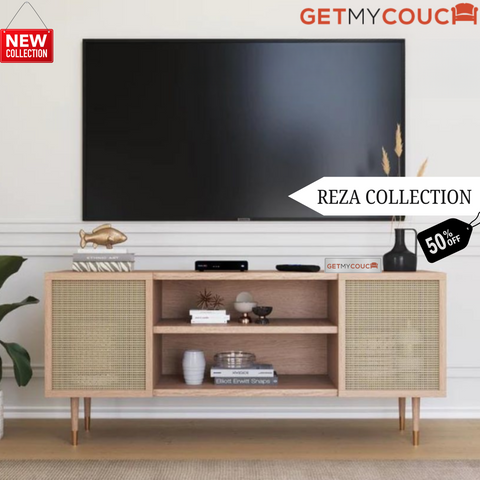 Reza TV Unit in Solid Wood and Cane
