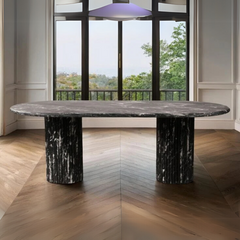 Natural Marble Top Dining Table - Black