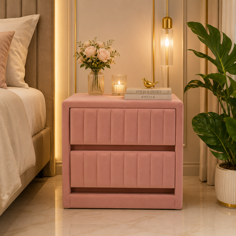 Styles Bedside Table in Upholstered Fabric with 2 Drawers