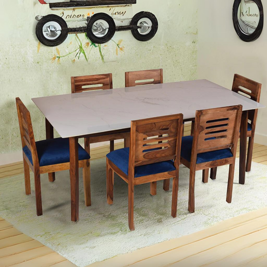 Ryan marble dining table 6 seater Set In Capra Chairs