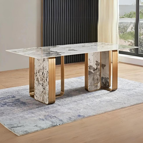 Glitsin Six Seater Marble Dining Table With Gold Finish