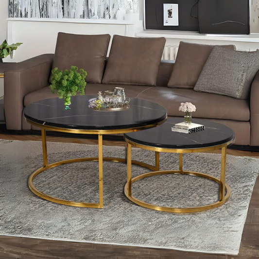 Sebastian Black Marble Round Nested Coffee Table