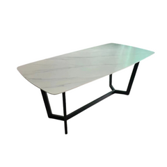 Vegas Satwario Marble Top Dining Table with Black powder Coated Base