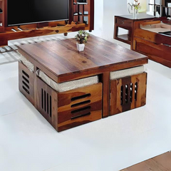 Marvel Coffee Table With Stool In Sheesham Wood