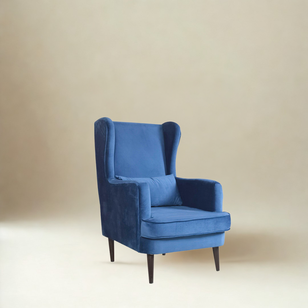 Riley Wing Chair in Blue Cotton Fabric