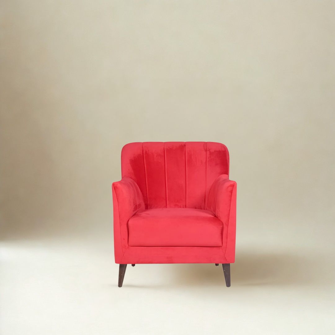 Lucas Single Seater Sofa In Red Velvet Fabric