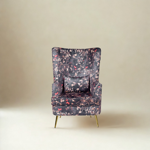 Titus Beauty High Back Wing Chair Premium Suede Floral Fabric