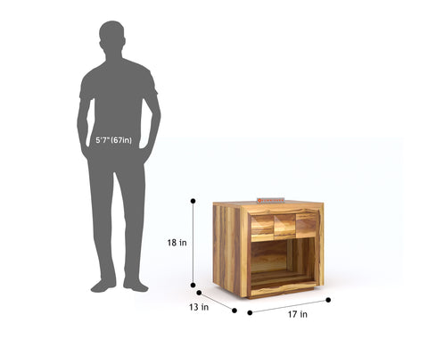 Nova Diamond Bedside Table in Pure UP Teak Wood